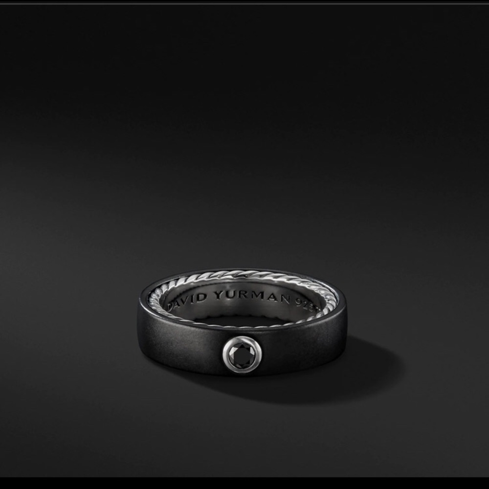 David Yurman Streamline Band in Black Titanium with Black Diamond, 6mm